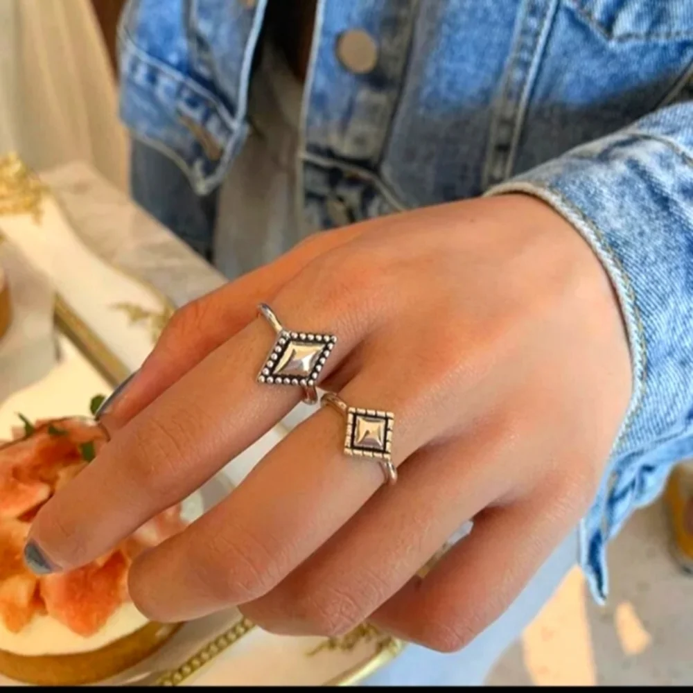 NEW 925 Sterling Silver Diamond‎ Shape Adjustable Band Ring